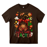 Chocolate Brown santa's favorite teacher afro messy bun Heavy Core Tee - texasbilliewilder