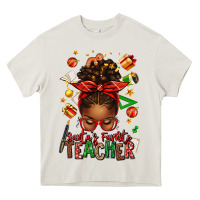 Cream santa's favorite teacher afro messy bun Heavy Core Tee - texasbilliewilder