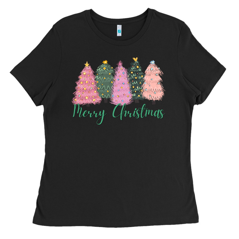 Merry Christmas Trees Ladies Tee by CowGirlArtShop | Teevron