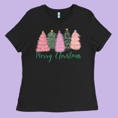 Merry Christmas Trees Ladies Tee Designed By Cowgirlartshop