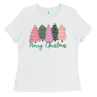 White merry christmas trees Ladies Tee - CowGirlArtShop
