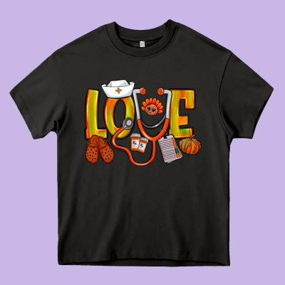 Thanksgiving Love Nurse Heavy Core Tee Designed By Nancycooperartshop