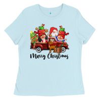 Baby Blue merry christmas truck gnomies Ladies Tee - CowGirlArtShop