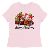 Bubblegum Pink merry christmas truck gnomies Ladies Tee - CowGirlArtShop