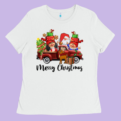 Merry Christmas Truck Gnomies Ladies Tee Designed By Cowgirlartshop