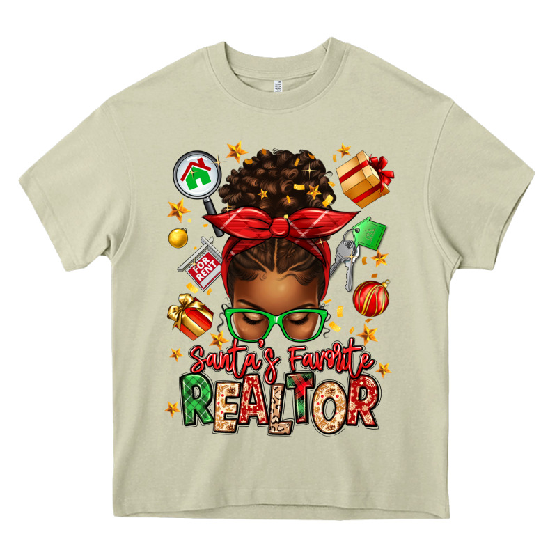 Santas Favorite Realtor Messy Bun Heavy Core Tee by texasbilliewilder | Teevron