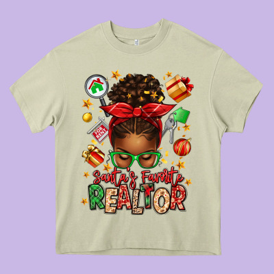Santas Favorite Realtor Messy Bun Heavy Core Tee Designed By Texasbilliewilder