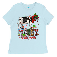 Baby Blue mooey christmas cow Ladies Tee - CowGirlArtShop
