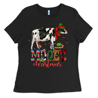 Black mooey christmas cow Ladies Tee - CowGirlArtShop