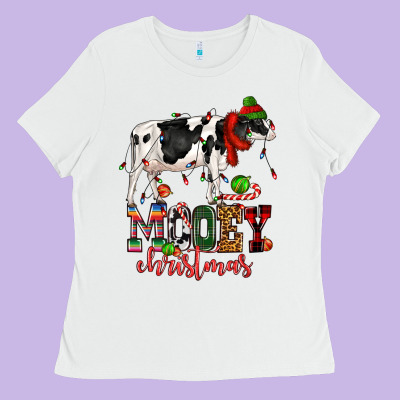 Mooey Christmas Cow Ladies Tee Designed By Cowgirlartshop