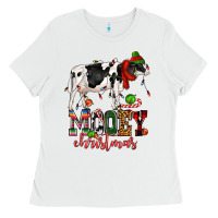 White mooey christmas cow Ladies Tee - CowGirlArtShop