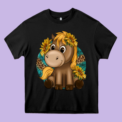 Cute Baby Horse Amd Sunflowers Heavy Core Tee Designed By Texasbilliewilder
