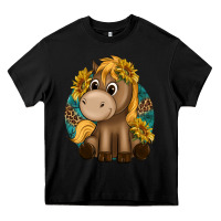 Black cute baby horse amd sunflowers Heavy Core Tee - texasbilliewilder