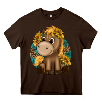 Chocolate Brown cute baby horse amd sunflowers Heavy Core Tee - texasbilliewilder