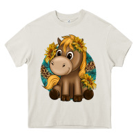 Cream cute baby horse amd sunflowers Heavy Core Tee - texasbilliewilder