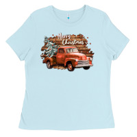 Baby Blue merry christmas truck Ladies Tee - CowGirlArtShop