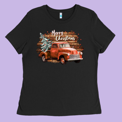 Merry Christmas Truck Ladies Tee Designed By Cowgirlartshop