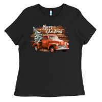 Black merry christmas truck Ladies Tee - CowGirlArtShop