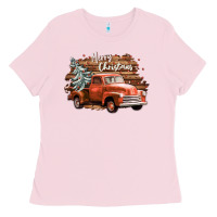Bubblegum Pink merry christmas truck Ladies Tee - CowGirlArtShop