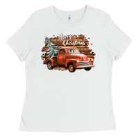 White merry christmas truck Ladies Tee - CowGirlArtShop