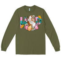 Army Green Hop Bunny Easter Long Sleeve Tee - BundleAndBundleShop