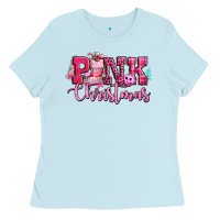 Baby Blue pink christmas Ladies Tee - CowGirlArtShop