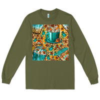 Army Green american football coffee cups with butterfly and leopard seamless patt Long Sleeve Tee - BundleAndBundleShop