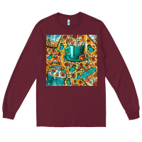 Burgundy american football coffee cups with butterfly and leopard seamless patt Long Sleeve Tee - BundleAndBundleShop