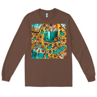 Chestnut american football coffee cups with butterfly and leopard seamless patt Long Sleeve Tee - BundleAndBundleShop