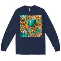 Navy american football coffee cups with butterfly and leopard seamless patt Long Sleeve Tee - BundleAndBundleShop