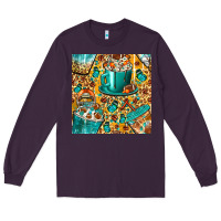 Plum american football coffee cups with butterfly and leopard seamless patt Long Sleeve Tee - BundleAndBundleShop
