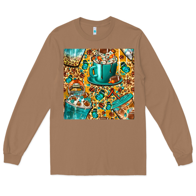 American Football Coffee Cups With Butterfly And Leopard Seamless Patt Long Sleeve Tee by BundleAndBundleShop | Teevron