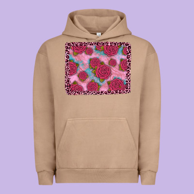 Pink Rose Leopard Background Urban Hoodie Designed By Jahusdesignshop