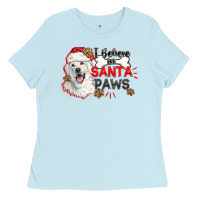 Baby Blue i believe in santa paws Ladies Tee - CowGirlArtShop