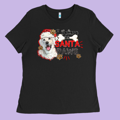 I Believe In Santa Paws Ladies Tee Designed By Cowgirlartshop