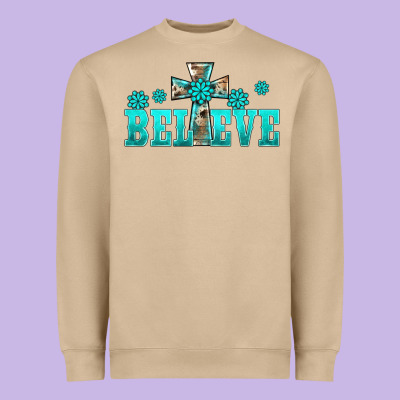 Western Turquoise's Gemstones Cross Believe Heavyweight Sweatshirt Designed By Barkaloodesign