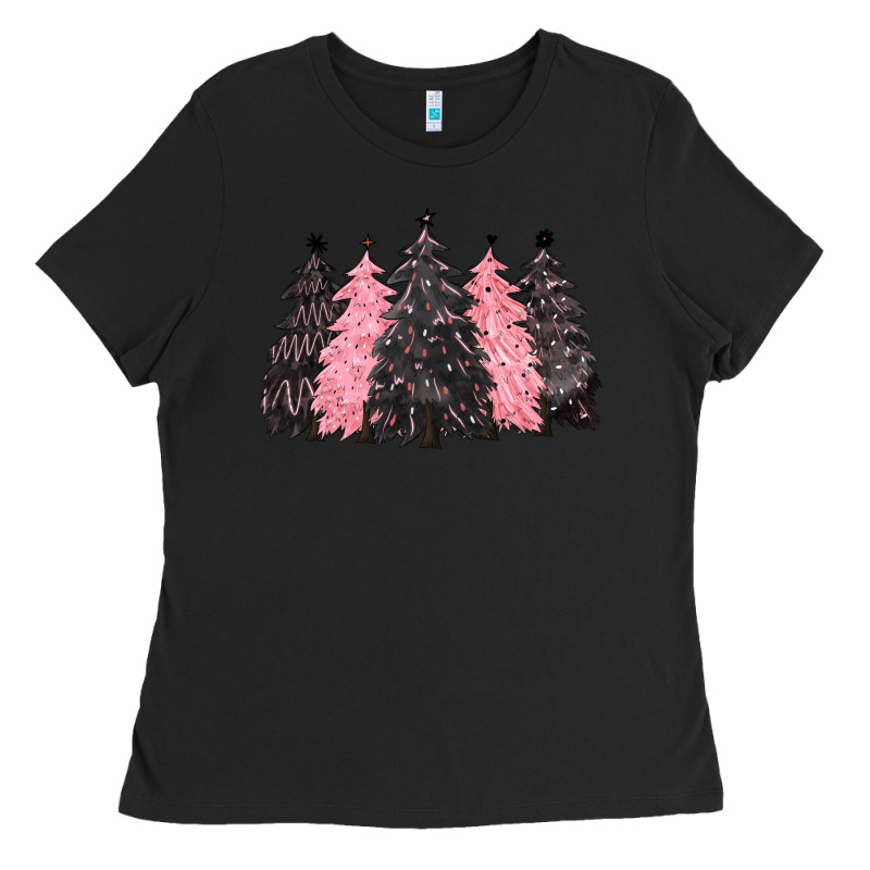 Pink Christmas Trees Ladies Tee by CowGirlArtShop | Teevron
