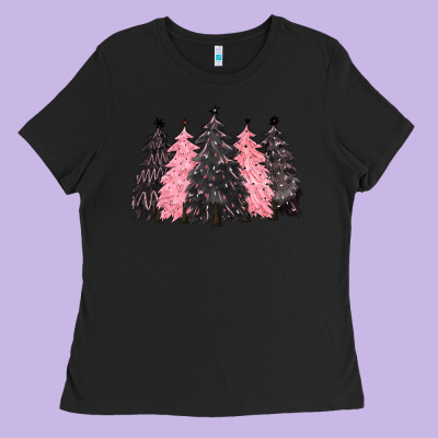 Pink Christmas Trees Ladies Tee Designed By Cowgirlartshop