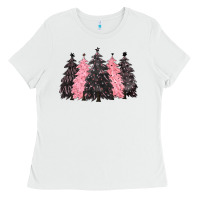 White pink christmas trees Ladies Tee - CowGirlArtShop