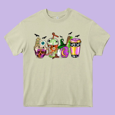 Halloween Coffee Cups Heavy Core Tee Designed By Nancycooperartshop