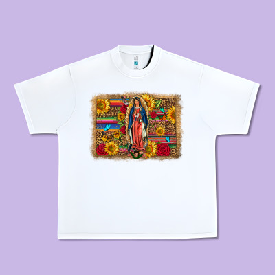Our Lady Of Guadalupe Glitter Leopard Flowers Urban Heavy Tee Designed By Fadigitalartstudio