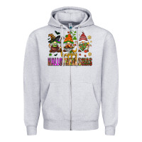 Heather Grey happy hallothanksmas gnomes Zipper Hoodie - AdoDesignShop