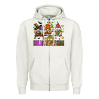 Oatmeal Heather happy hallothanksmas gnomes Zipper Hoodie - AdoDesignShop
