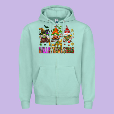 Happy Hallothanksmas Gnomes Zipper Hoodie Designed By Adodesignshop
