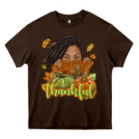 Chocolate Brown Thankful Fall with black girl Heavy Core Tee - NancyCooperArtShop