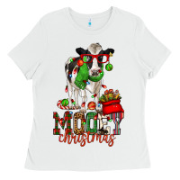 White mooey christmas holstein cow Ladies Tee - CowGirlArtShop