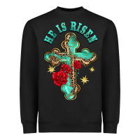Black he is risen cross with roses Heavyweight Sweatshirt - BarkalooDesign