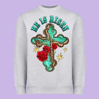 He Is Risen Cross With Roses Heavyweight Sweatshirt Designed By Barkaloodesign