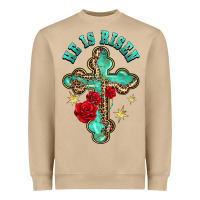 Mushroom he is risen cross with roses Heavyweight Sweatshirt - BarkalooDesign