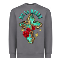Storm he is risen cross with roses Heavyweight Sweatshirt - BarkalooDesign